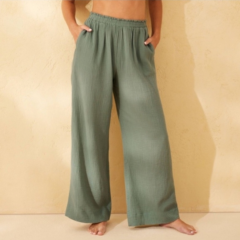Shade & Shore Textured Olive Green Pants Size XS